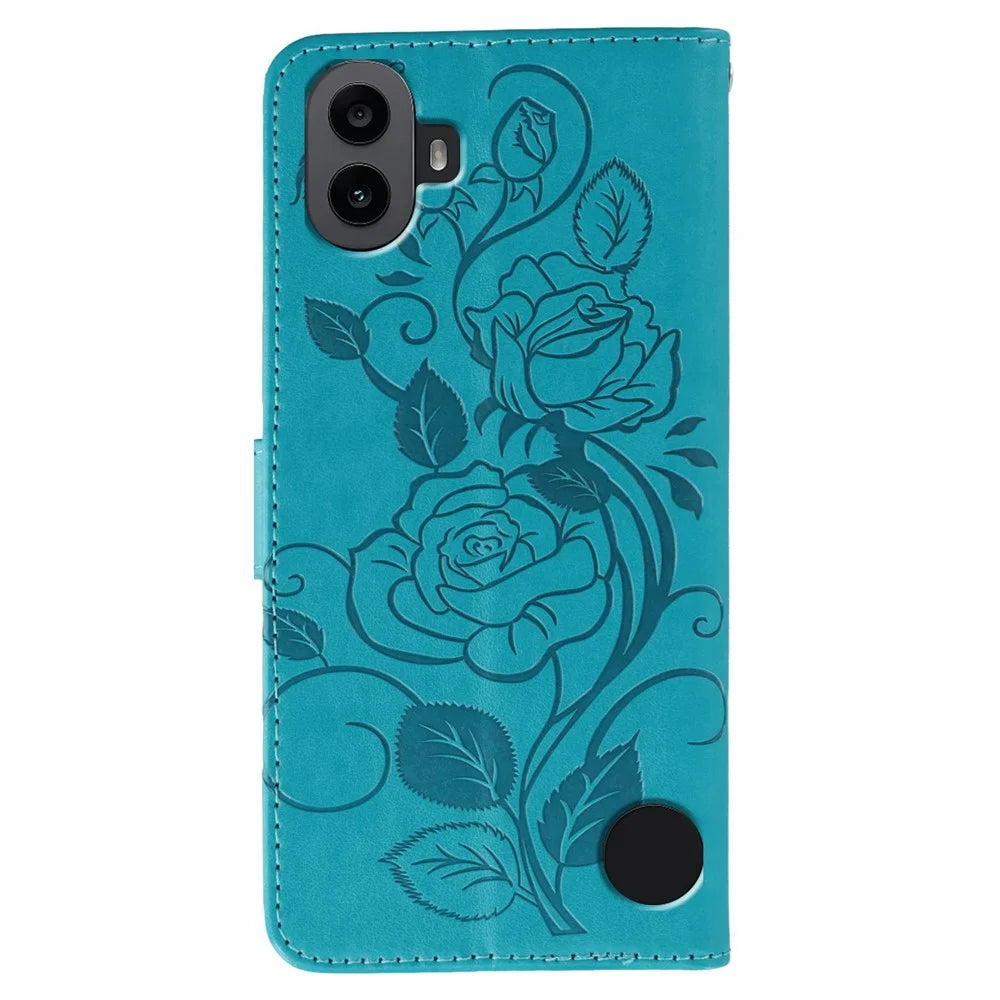 For Nothing CMF Phone 1 Case Wallet Stand Imprinted Rose Butterfly PU Leather Phone Cover - Blue - 5