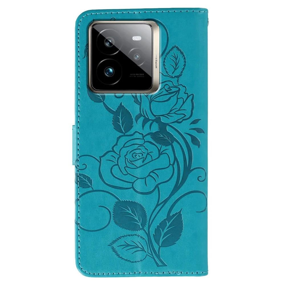 For Realme GT 7 Pro 5G Case Wallet Stand Imprinted Rose Butterfly PU Leather Phone Cover - Blue - 5