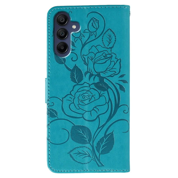 For Samsung Galaxy A06s Case Wallet Stand Imprinted Rose Butterfly PU Leather Phone Cover - Blue - 5