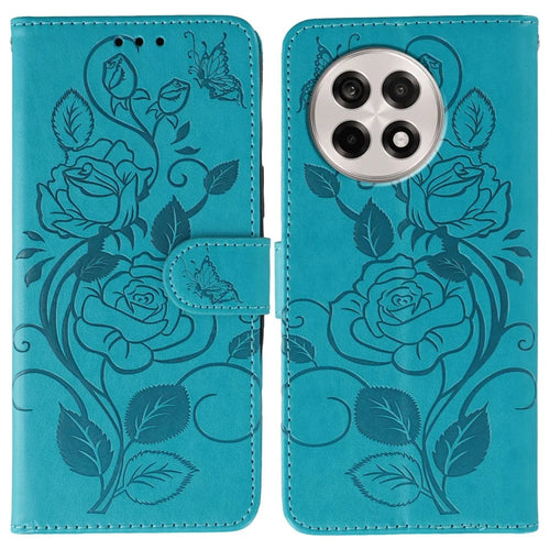 Phone Case For OnePlus Ace 5 5G / Ace 5 Pro 5G / 13R 5G Wallet Stand Imprinted Rose Butterfly PU Leather Cover - Blue - 1