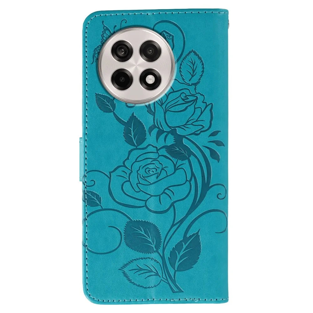 Phone Case For OnePlus Ace 5 5G / Ace 5 Pro 5G / 13R 5G Wallet Stand Imprinted Rose Butterfly PU Leather Cover - Blue - 5