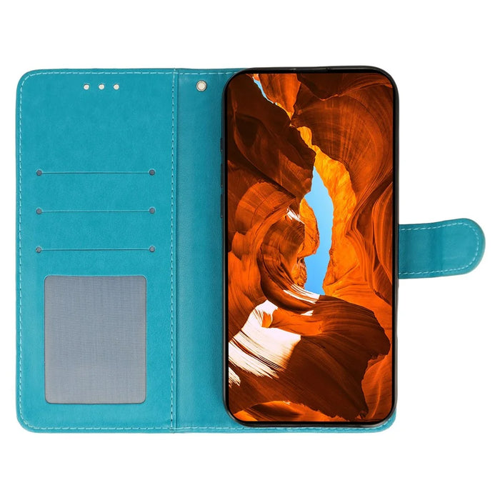 For OnePlus 12 5G Case Wallet Stand Imprinted Rose Butterfly PU Leather Phone Cover - Blue - 2