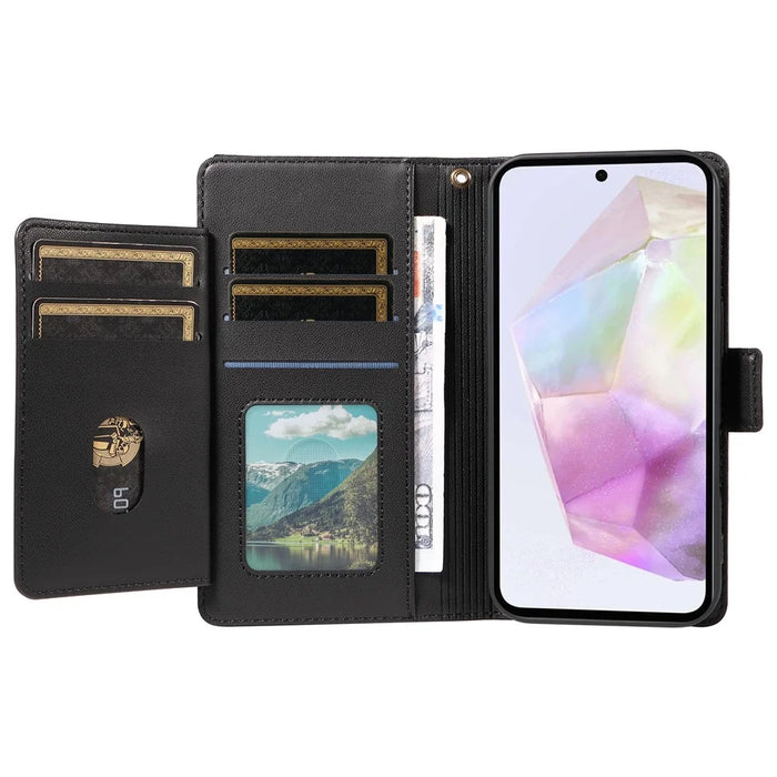 For Samsung Galaxy A56 5G / M56 5G Case with Multi-Card Holder and Strap PU Leather Phone Cover Stand - Black - 2
