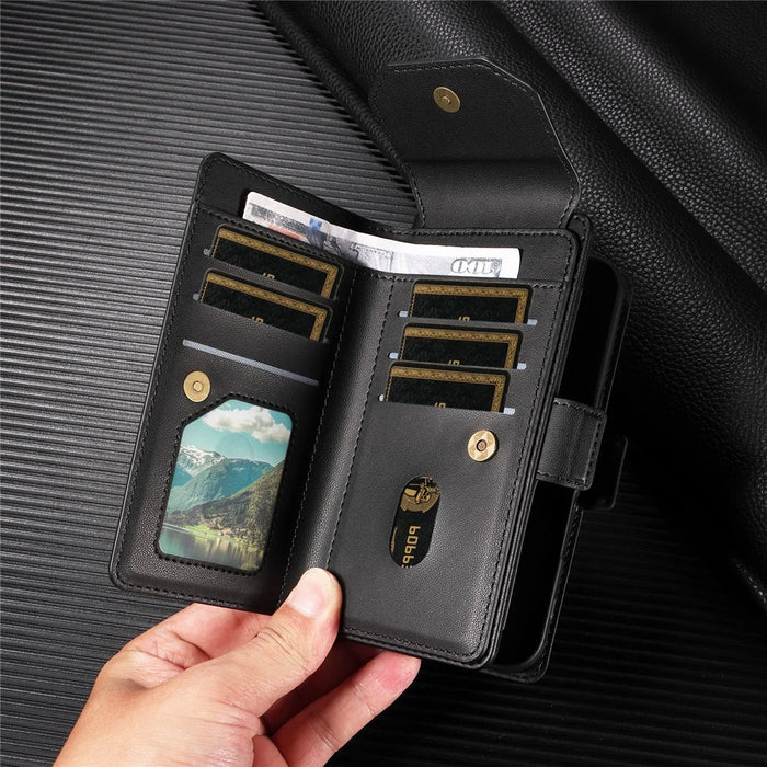 For Samsung Galaxy A56 5G / M56 5G Case with Multi-Card Holder and Strap PU Leather Phone Cover Stand - Black - 6