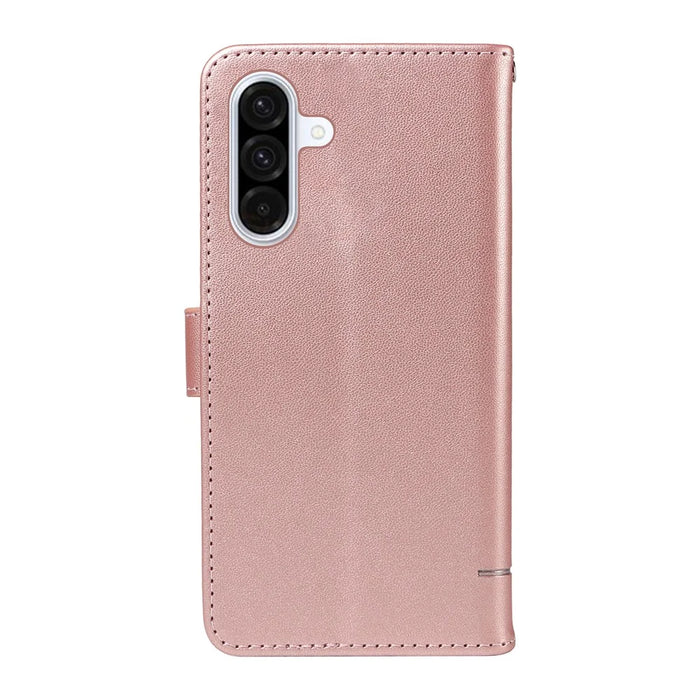 For Samsung Galaxy A56 5G / M56 5G Case Cat Pattern Imprint Leather Phone Cover with Wrist Strap - Rose Gold - 7