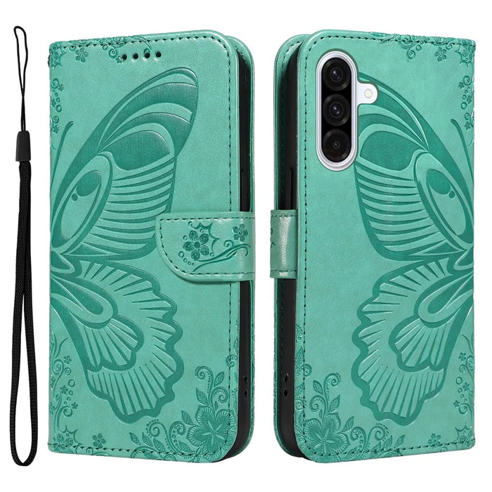 For Samsung Galaxy A56 5G / M56 5G Case Butterfly Pattern PU Leather Folio Flip Phone Cover -  Green - 1