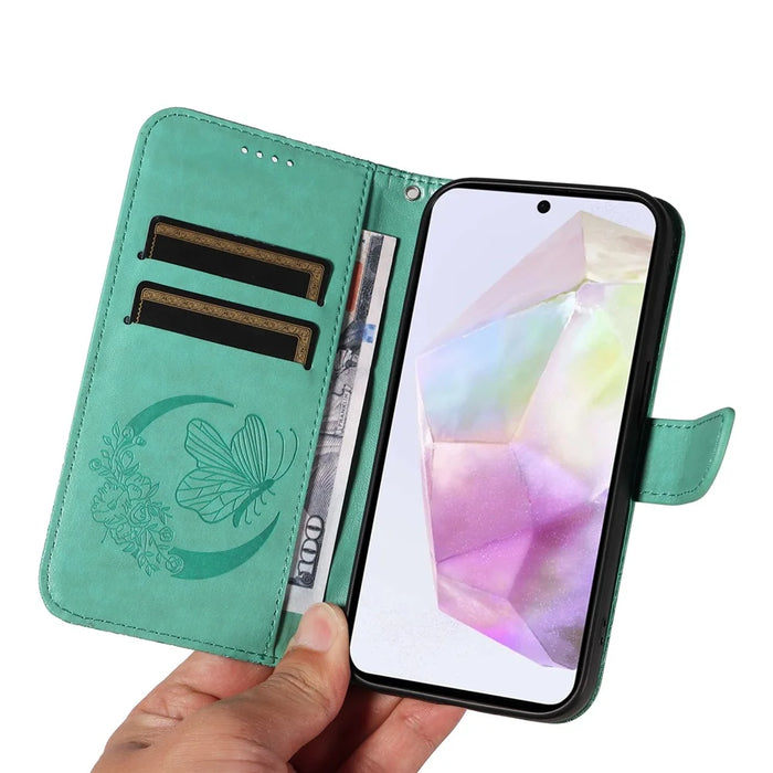 For Samsung Galaxy A56 5G / M56 5G Case Butterfly Pattern PU Leather Folio Flip Phone Cover -  Green - 7