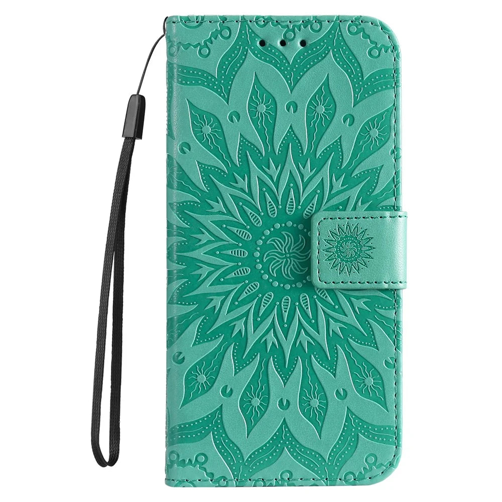 For Samsung Galaxy A56 5G / M56 5G Leather Wallet Case Sunflower Imprinted Phone Cover - Green - 7