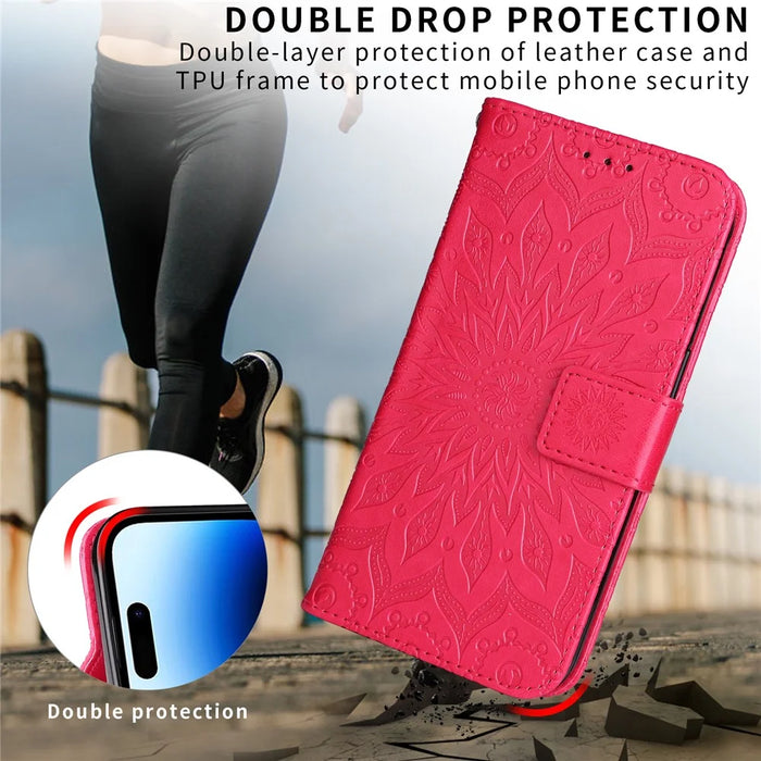 For Samsung Galaxy A36 5G Leather Wallet Case Sunflower Imprinted Phone Cover - Red - 3