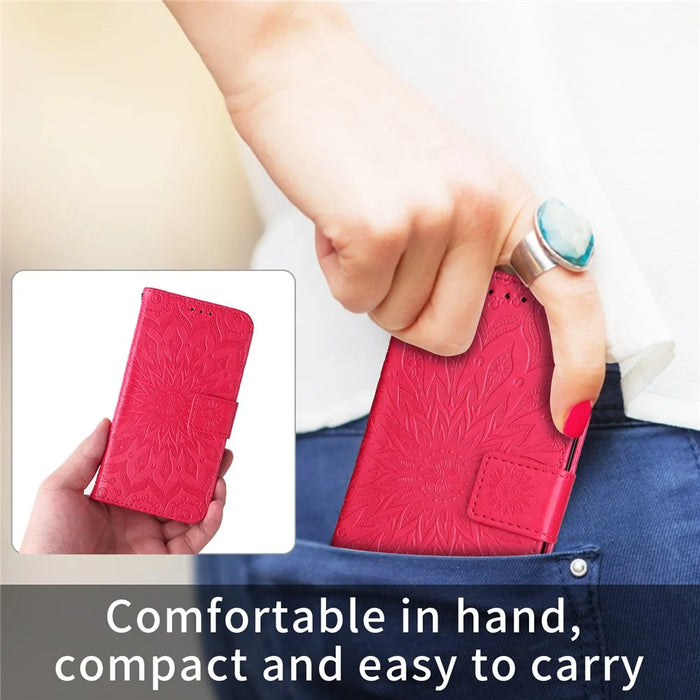 For Samsung Galaxy A36 5G Leather Wallet Case Sunflower Imprinted Phone Cover - Red - 4