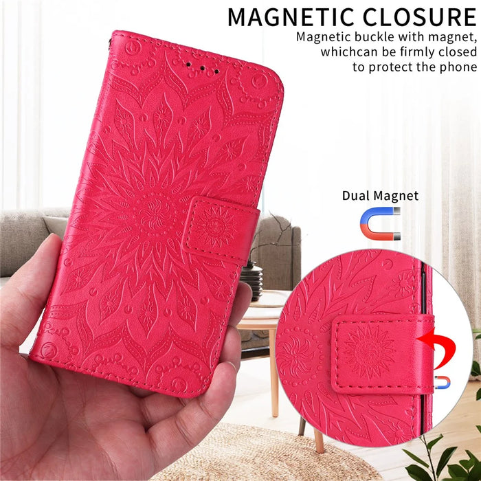 For Samsung Galaxy A36 5G Leather Wallet Case Sunflower Imprinted Phone Cover - Red - 5