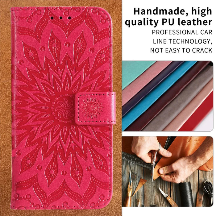 For Samsung Galaxy A36 5G Leather Wallet Case Sunflower Imprinted Phone Cover - Red - 6