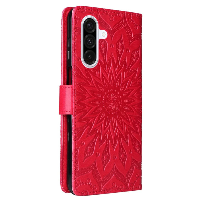 For Samsung Galaxy A36 5G Leather Wallet Case Sunflower Imprinted Phone Cover - Red - 7