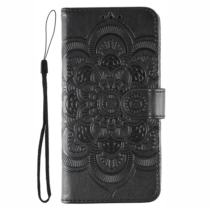 For iPhone 14 Pro Max Case PU Leather Mandala Imprinted Design Wallet Phone Cover - Black - 4