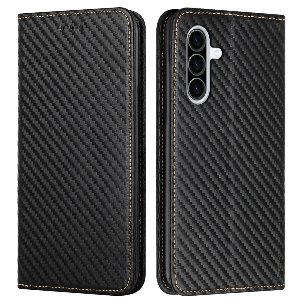 For Samsung Galaxy A36 5G Case Leather Flip Phone Cover Stand Strong Magnetic Closure - Black - 1
