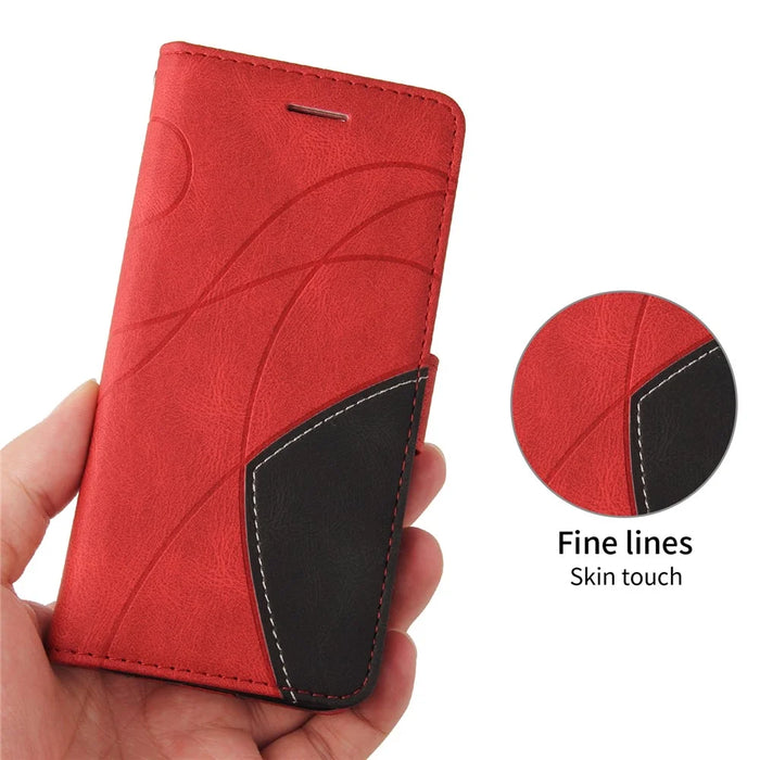 For vivo V50 Lite 5G Leather Phone Case Stand Wallet with Bi-colour Splicing Design - Red - 3