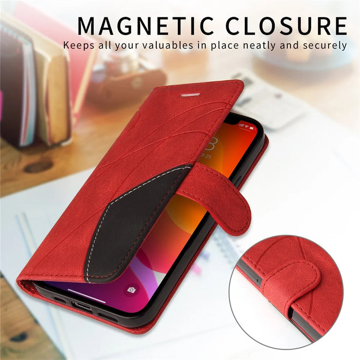 For vivo V50 Lite 5G Leather Phone Case Stand Wallet with Bi-colour Splicing Design - Red - 4