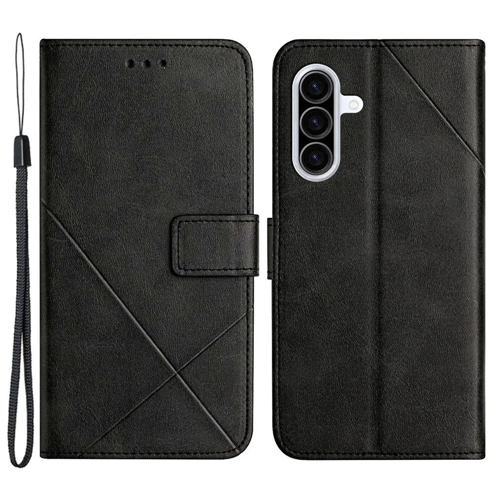 For Samsung Galaxy A36 5G Case Line Pattern Wallet Leather Phone Cover - Black - 1