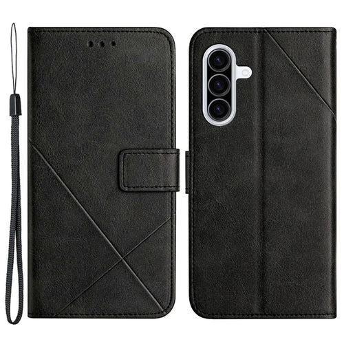 For Samsung Galaxy A36 5G Case Line Pattern Wallet Leather Phone Cover - Black - 1