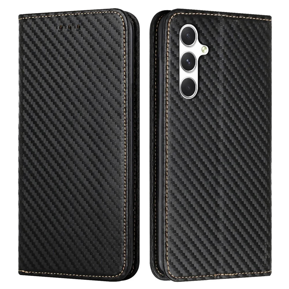 For Samsung Galaxy A56 5G Case Leather Flip Phone Cover Stand Strong Magnetic Closure - Black - 1