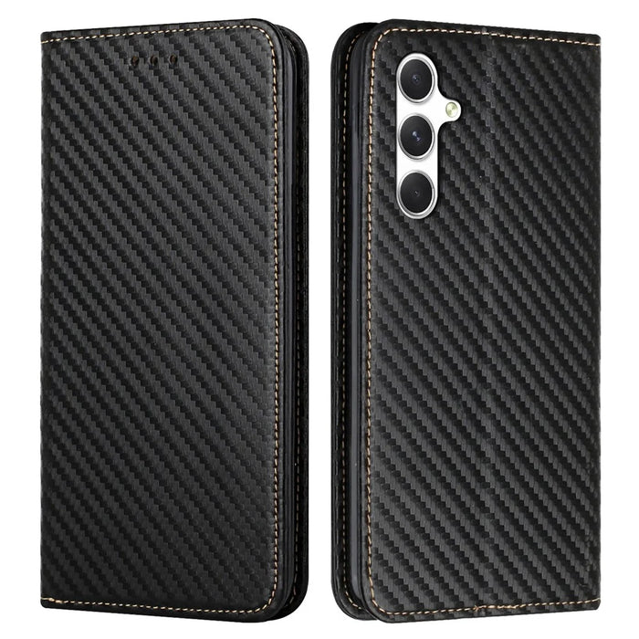 For Samsung Galaxy A56 5G Case Leather Flip Phone Cover Stand Strong Magnetic Closure - Black - 1