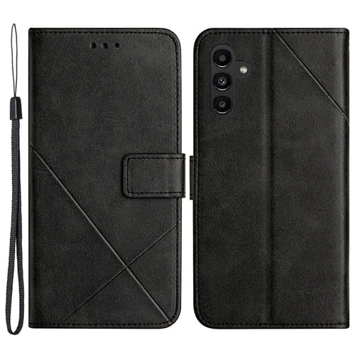 For Samsung Galaxy A56 5G Case Line Pattern Wallet Leather Phone Cover - Black - 1