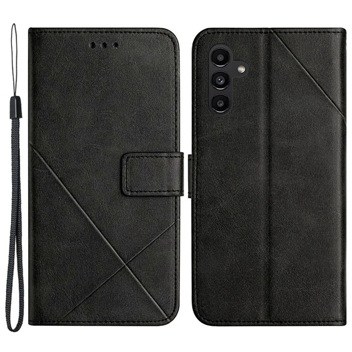 For Samsung Galaxy A56 5G Case Line Pattern Wallet Leather Phone Cover - Black - 1