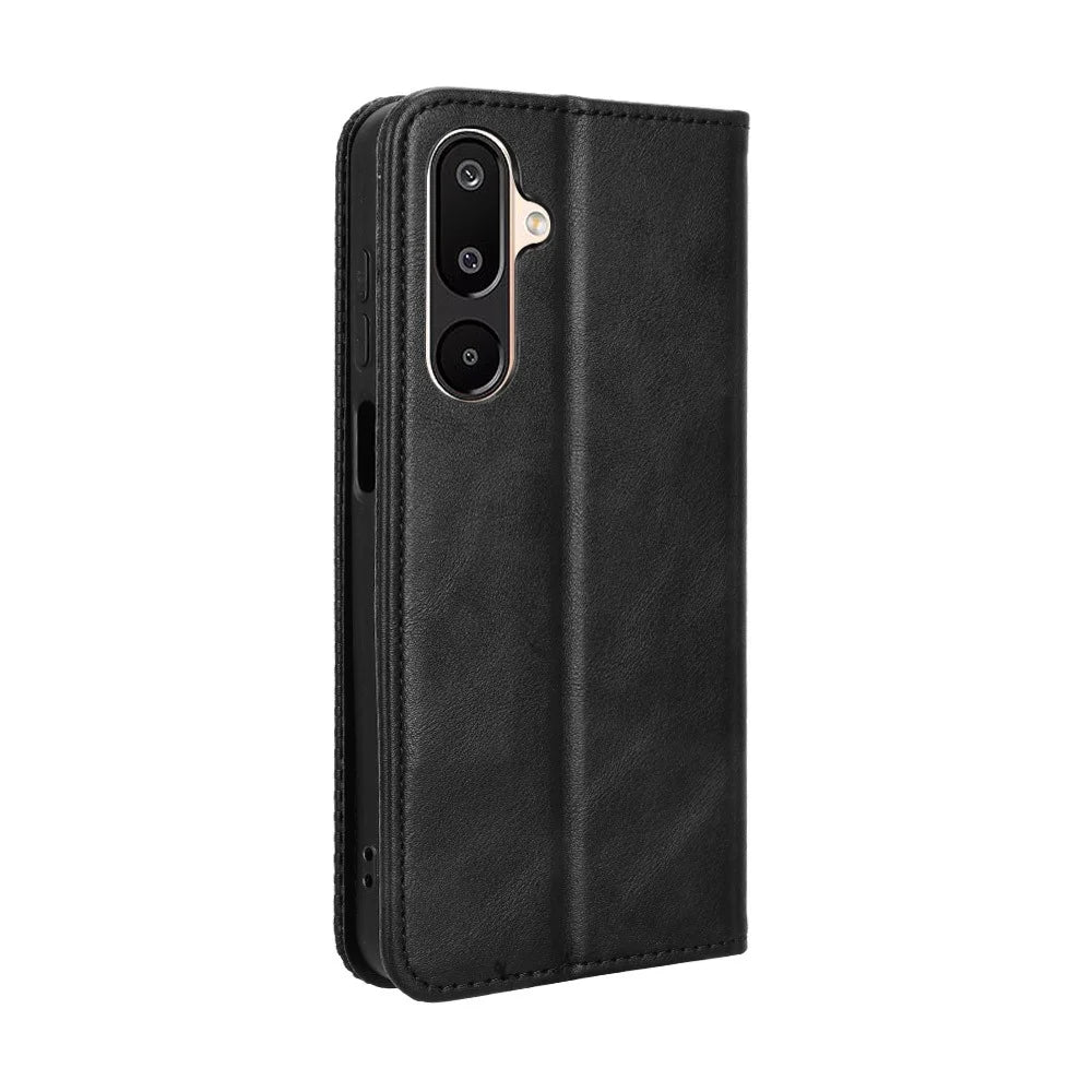 For Samsung Galaxy M16 5G / Galaxy F16 5G Retro PU Leather Case Phone Wallet Stand Cover - Black - 7
