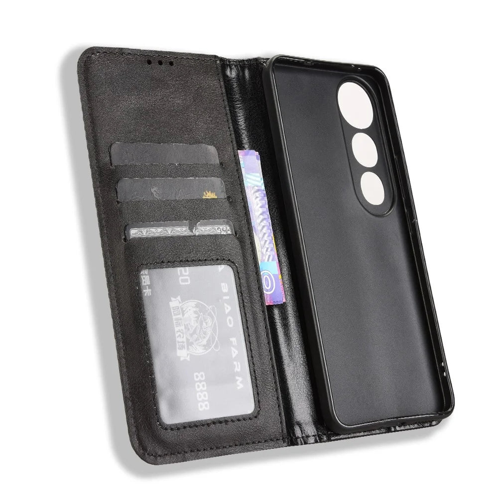 For vivo V50 Lite 4G / vivo V50 Lite 5G Retro PU Leather Case Phone Wallet Stand Cover - Black - 4