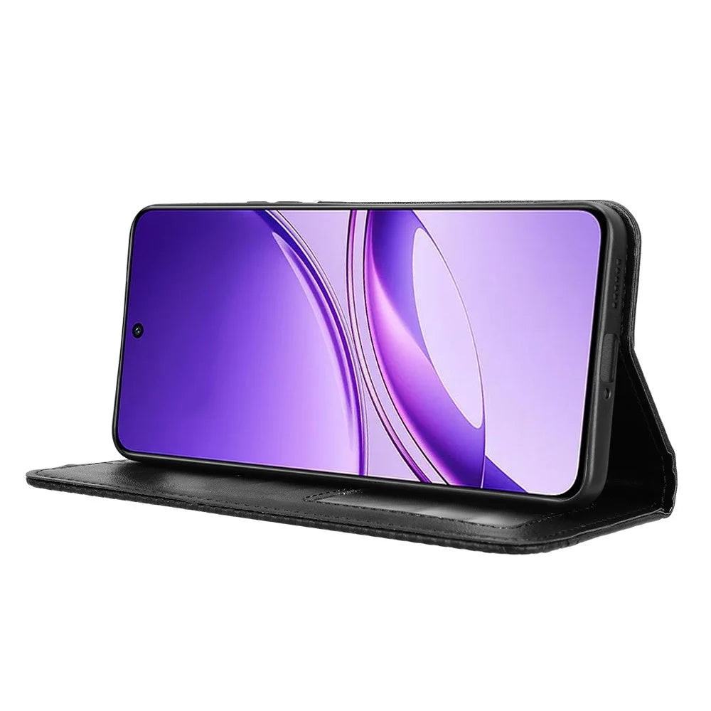 For vivo V50 Lite 4G / vivo V50 Lite 5G Retro PU Leather Case Phone Wallet Stand Cover - Black - 6