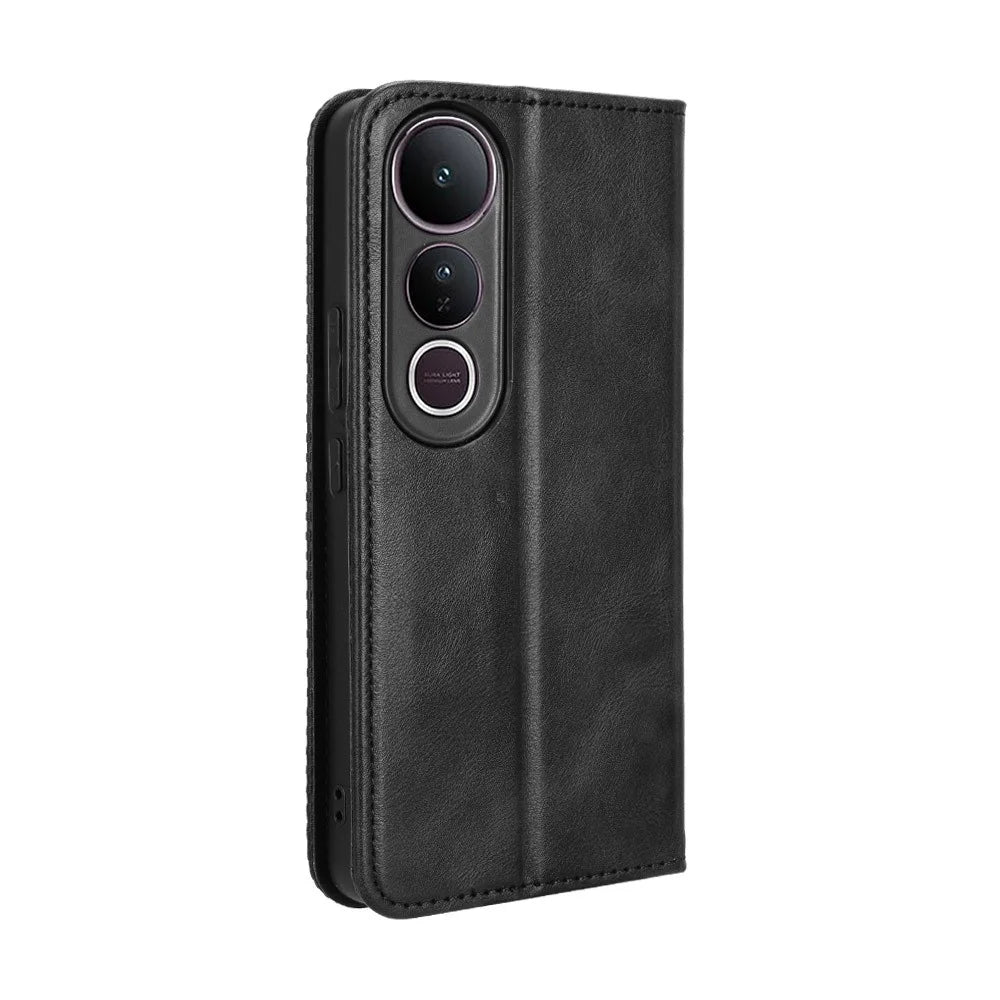 For vivo V50 Lite 4G / vivo V50 Lite 5G Retro PU Leather Case Phone Wallet Stand Cover - Black - 7