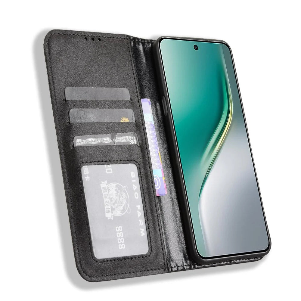 For TECNO Camon 40 Premier 5G Retro PU Leather Case Phone Wallet Stand Cover - Black - 5
