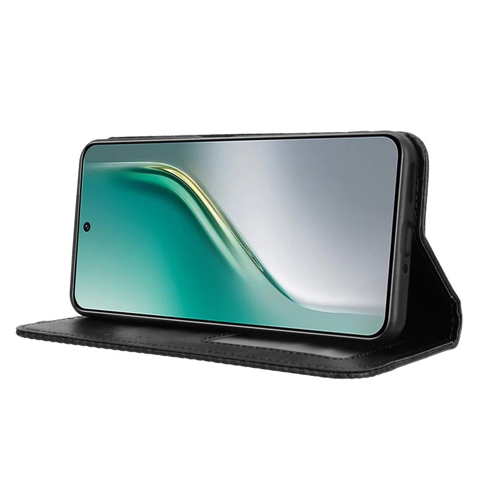 For TECNO Camon 40 Premier 5G Retro PU Leather Case Phone Wallet Stand Cover - Black - 6