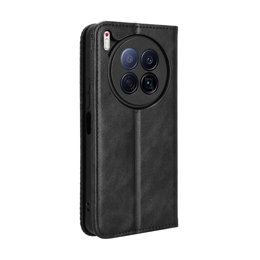 For TECNO Camon 40 Premier 5G Retro PU Leather Case Phone Wallet Stand Cover - Black - 7
