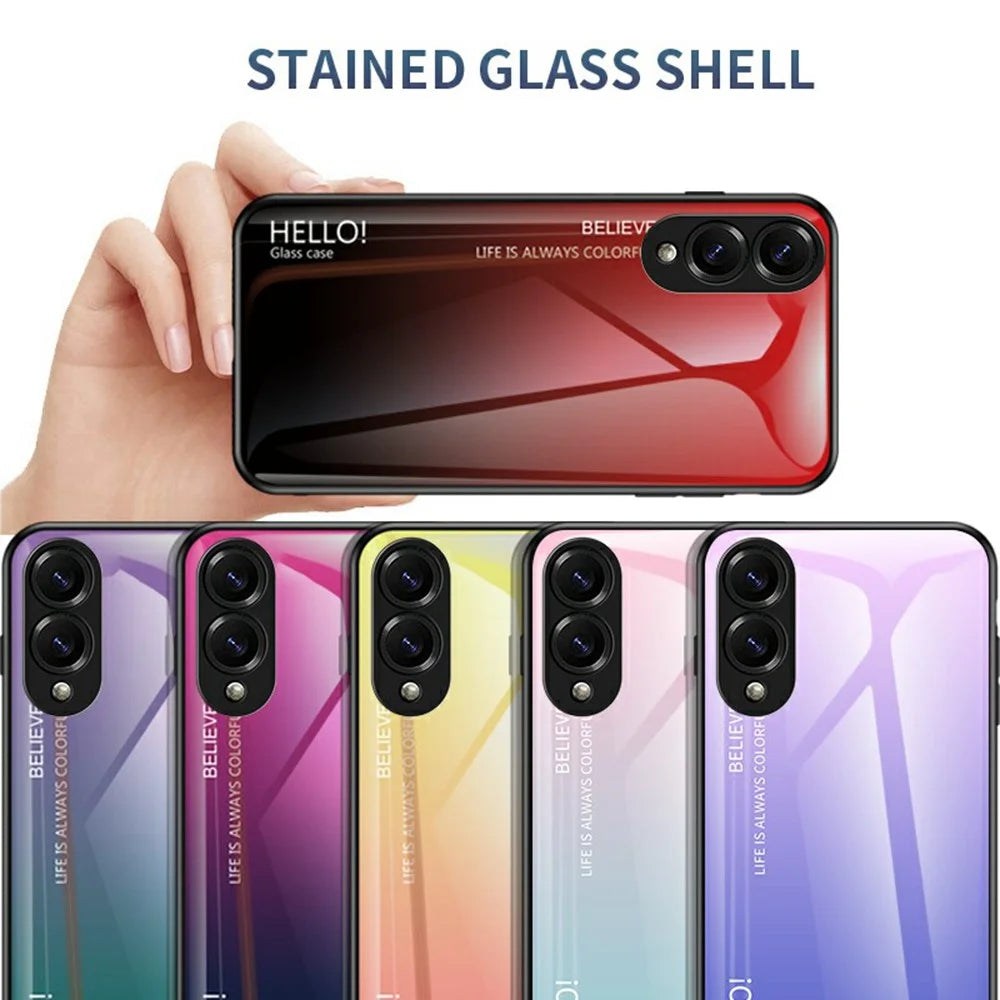 For Samsung Galaxy S25 Edge Case Anti-Scratch Tempered Glass + PC+TPU Phone Cover - Gradient Pink Blue - 4