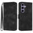 For Samsung Galaxy S24 / Galaxy S25 Wallet Case Line Imprinted PU Leather Phone Cover with Strap - Black - 1