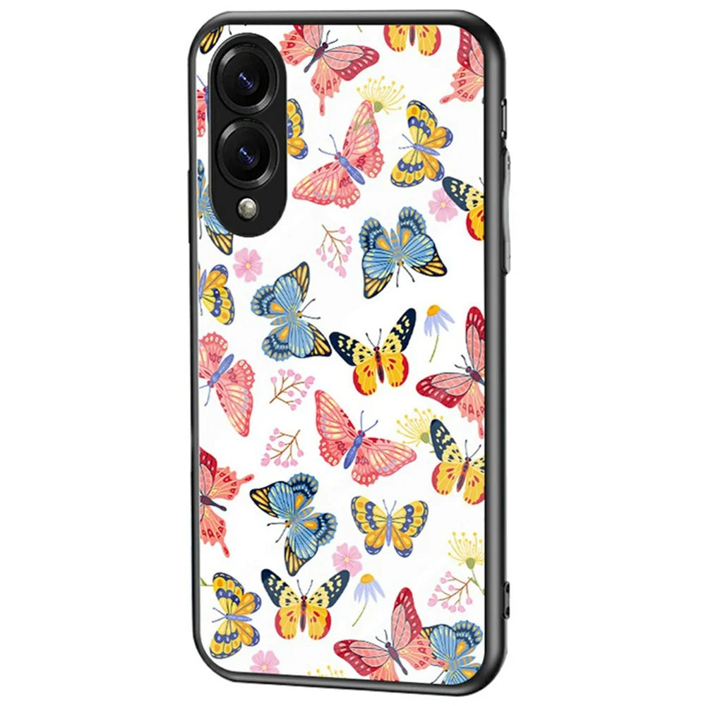 For Samsung Galaxy S25 Edge Case Butterfly Pattern TPU + Tempered Glass Protective Phone Cover - Colorful Butterfly - 1