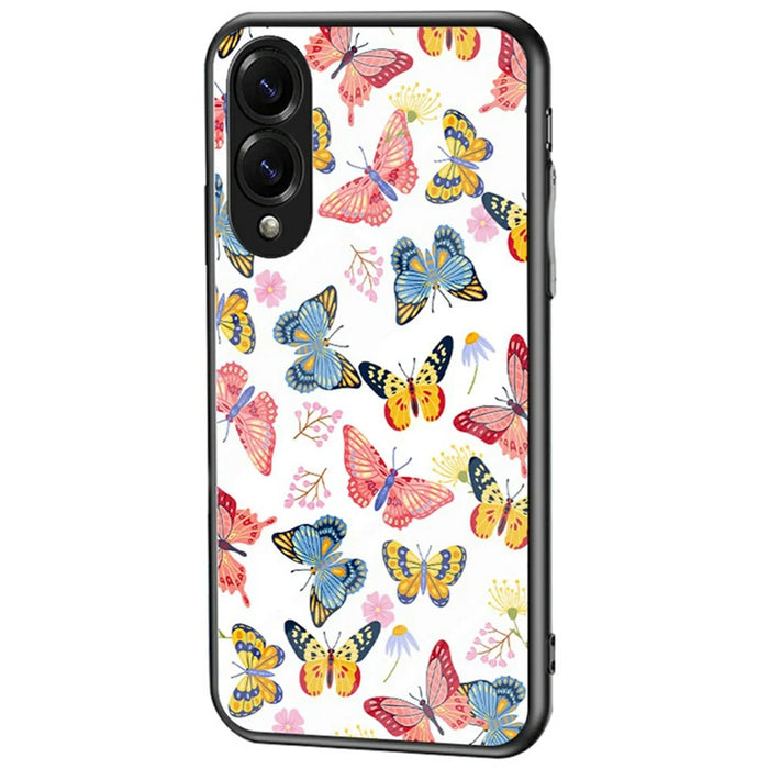 For Samsung Galaxy S25 Edge Case Butterfly Pattern TPU + Tempered Glass Protective Phone Cover - Colorful Butterfly - 1