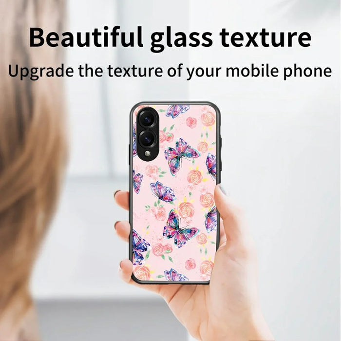 For Samsung Galaxy S25 Edge Case Butterfly Pattern TPU + Tempered Glass Protective Phone Cover - Colorful Butterfly - 6