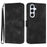 For Samsung Galaxy A56 5G Wallet Case Line Imprinted PU Leather Phone Cover with Strap - Black - 1