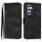 For Samsung Galaxy A55 5G Wallet Case Line Imprinted PU Leather Phone Cover with Strap - Black - 1
