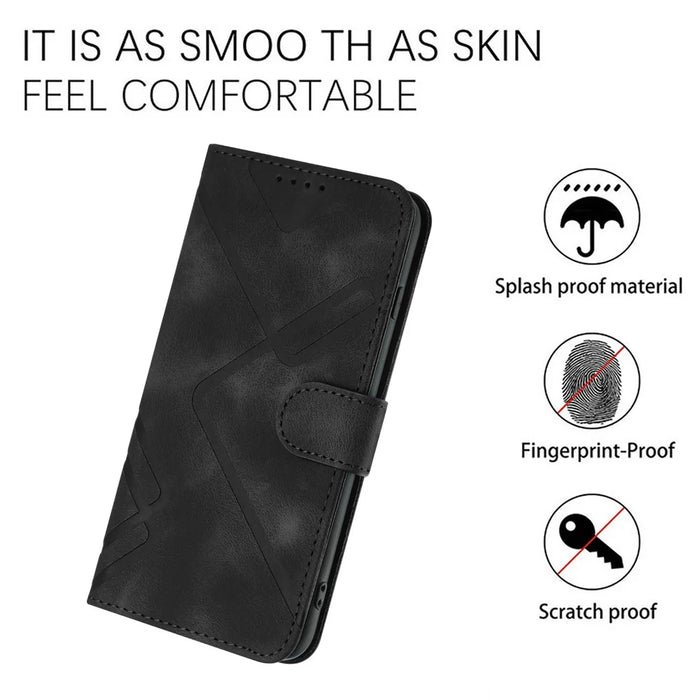 For Samsung Galaxy A55 5G Wallet Case Line Imprinted PU Leather Phone Cover with Strap - Black - 7