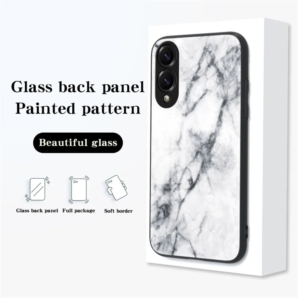 For Samsung Galaxy S25 Edge Case Marble Pattern Tempered Glass + PC + TPU Protective Phone Cover - Gold Black Marble - 5