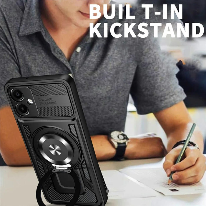 For Samsung Galaxy A06 4G Magnetic Case Rotating Kickstand TPU + PC Phone Cover - Black - 4
