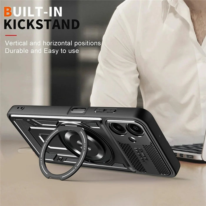 For Samsung Galaxy A06 4G Magnetic Case Rotating Kickstand TPU + PC Phone Cover - Black - 5