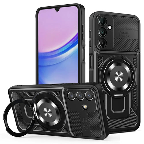 For Samsung Galaxy A15 4G / A15 5G Magnetic Case Rotating Kickstand TPU + PC Phone Cover - Black - 1