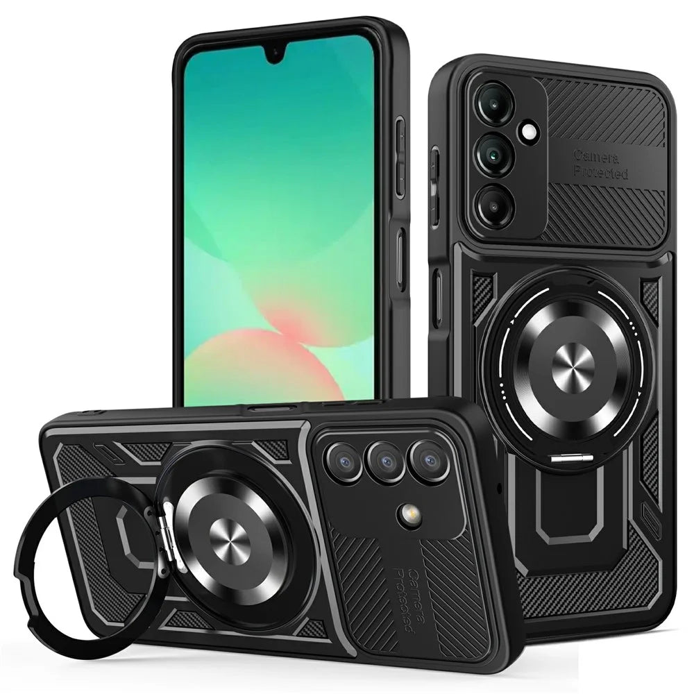 For Samsung Galaxy A26 5G Magnetic Case Rotating Kickstand TPU + PC Phone Cover - Black - 1