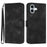 For iPhone 16 Plus Wallet Case Line Imprinted PU Leather Phone Cover with Strap - Black - 1