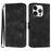 For iPhone 16 Pro Wallet Case Line Imprinted PU Leather Phone Cover with Strap - Black - 1