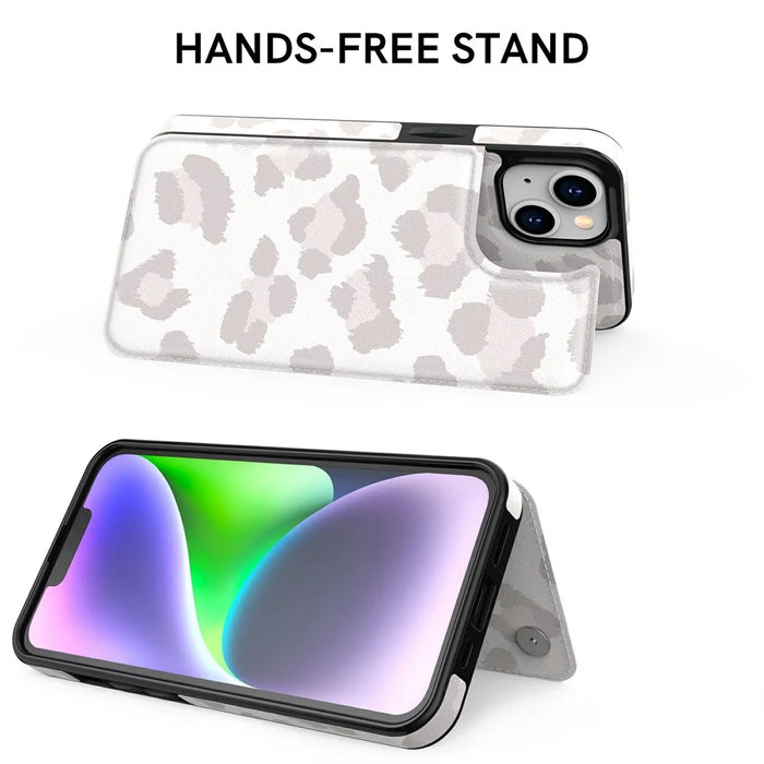 AHASTYLE WG08 For iPhone 14 Case Pattern Printing Wallet Kickstand Anti Drop Leather Phone Back Cover - Leopard - 3